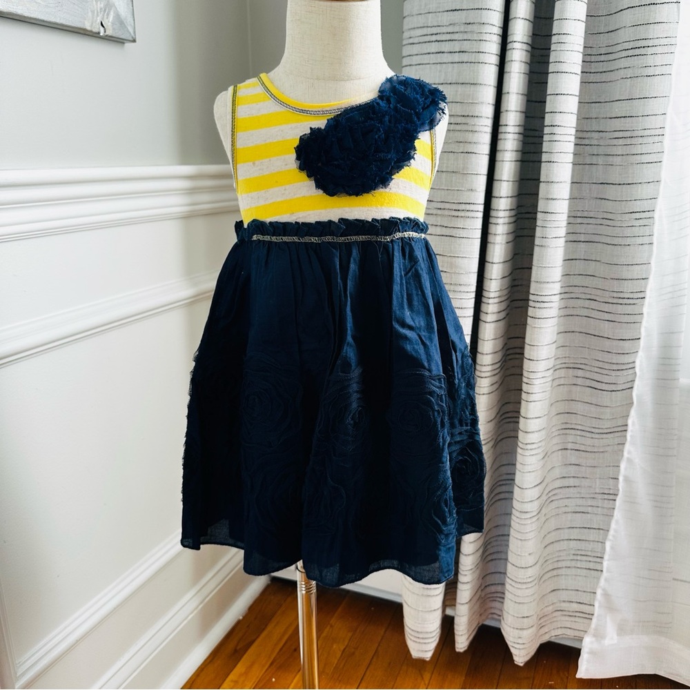 PinkVanilla Navy and Yellow Striped Kids Dress